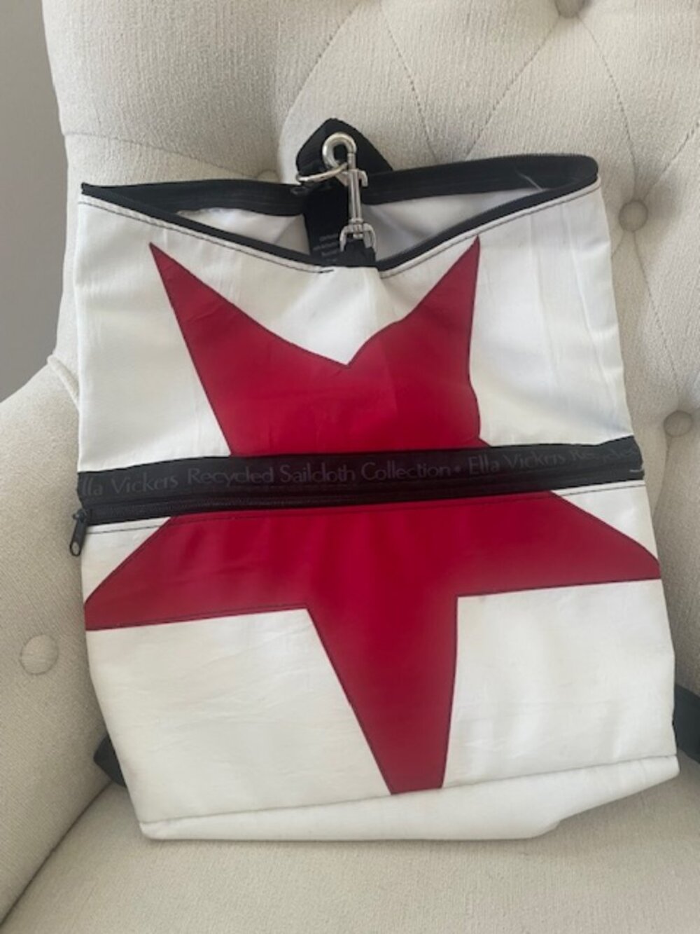 SUMMER BEACH TOTE ELLA VICKERS Recycled Sail Cloth. Red, white, black. Preowned